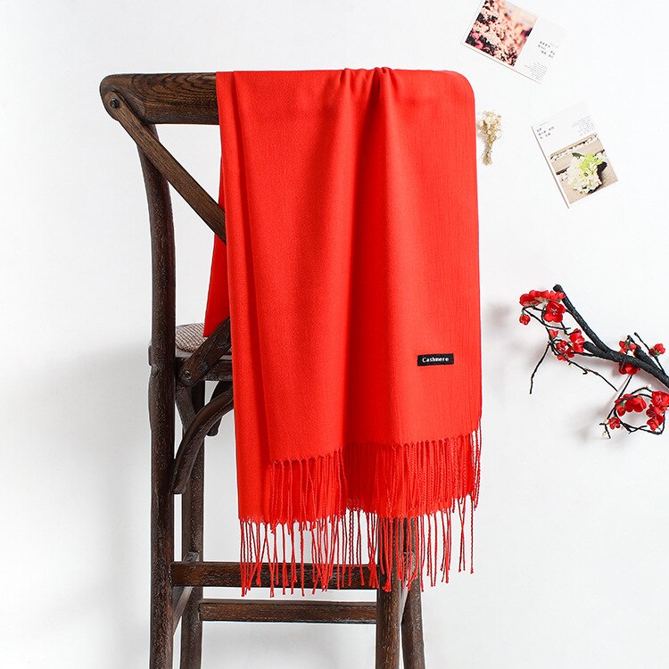 Foulard Femme En Cachemire Mélangé Rouge à Franges - Taille XXL, Neuf Sans étiquette, Fabriqué En Italie