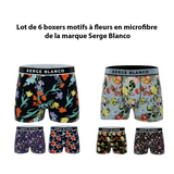 Lot de 6 boxers motifs à fleurs en microfibre de la marque Serge Blanco - Livraison offerte