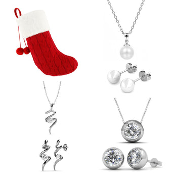 Chaussette secrète de Noël garnie de 3 parures (boucles d'oreilles + colliers) en cristaux autrichiens de très haute qualité - Livraison offerte
