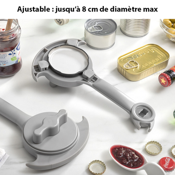 Ouvre-boîte ajustable multifonctions pour bocaux, conserves et bouteilles - Livraison offerte